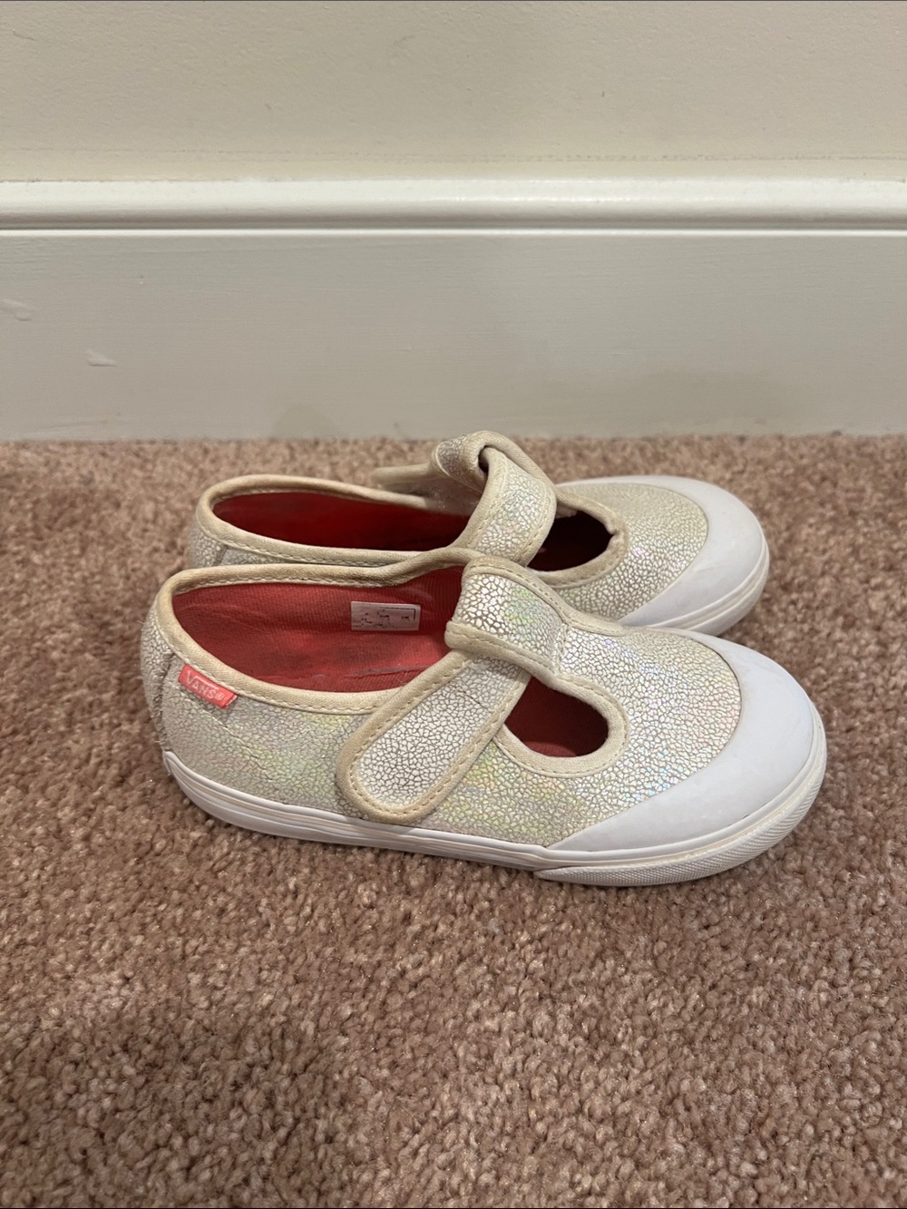 Vans Kids Iridescent Mary Jane Sneakers — White/Peach Lining